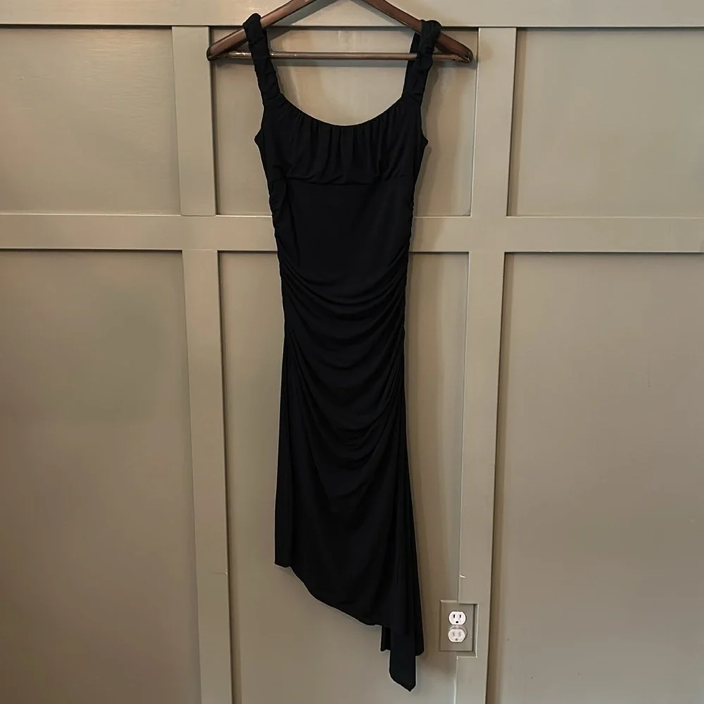 BCBGMaxAzria Black Ruched Dress Cocktail Formal Asymmetric Hem Size XS - Picture 5 of 12